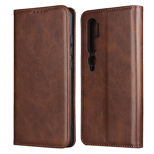 Leather Case Stands Flip Cover T08 Holder for Xiaomi Mi Note 10 Brown