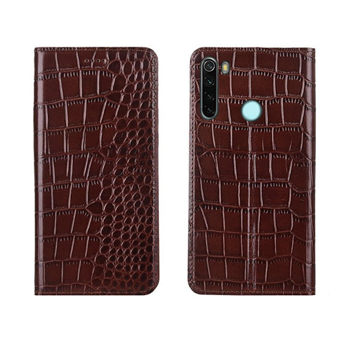 Leather Case Stands Flip Cover T08 Holder for Xiaomi Redmi Note 8 Brown