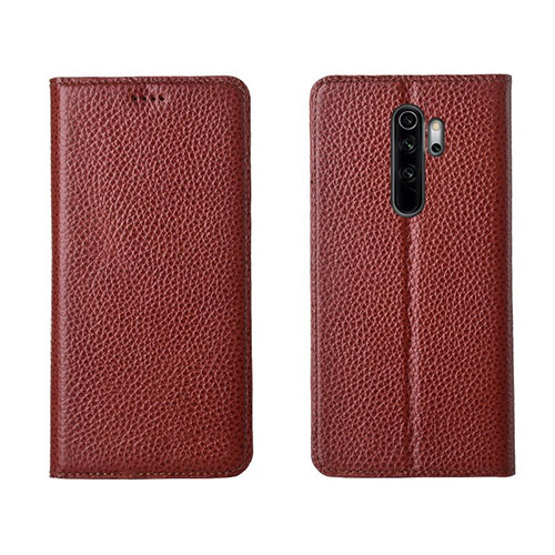 Leather Case Stands Flip Cover T08 Holder for Xiaomi Redmi Note 8 Pro Brown