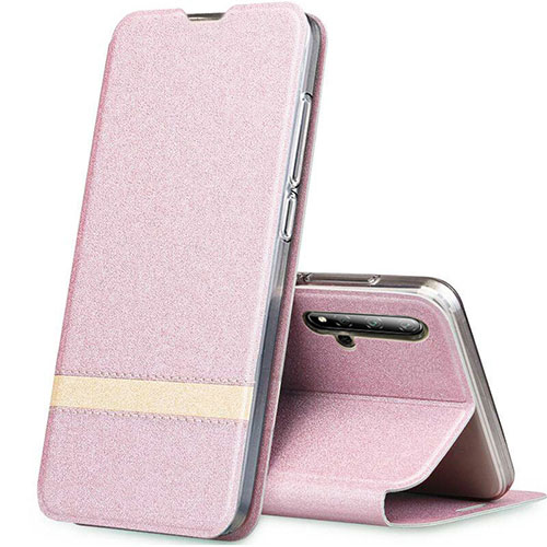 Leather Case Stands Flip Cover T09 Holder for Huawei Honor 20 Pink