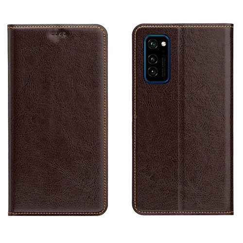 Leather Case Stands Flip Cover T09 Holder for Huawei Honor V30 Pro 5G Brown