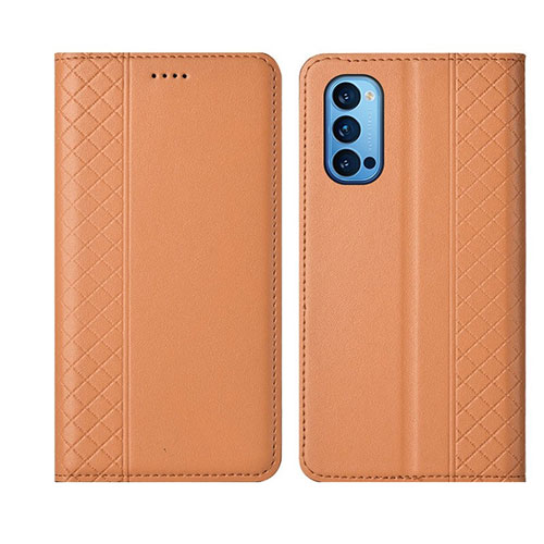 Leather Case Stands Flip Cover T09 Holder for Oppo Reno4 5G Orange