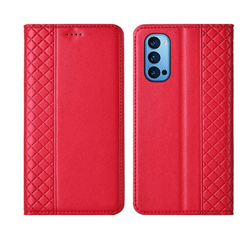 Leather Case Stands Flip Cover T09 Holder for Oppo Reno4 5G Red
