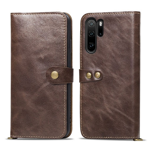 Leather Case Stands Flip Cover T10 Holder for Huawei P30 Pro Brown