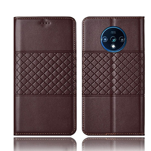 Leather Case Stands Flip Cover T10 Holder for OnePlus 7T Brown