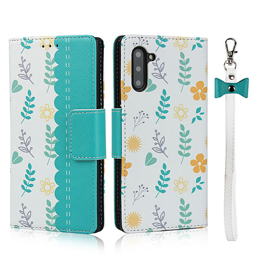 Leather Case Stands Flip Cover T10 Holder for Samsung Galaxy Note 10 Cyan