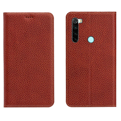 Leather Case Stands Flip Cover T10 Holder for Xiaomi Redmi Note 8 (2021) Red Wine