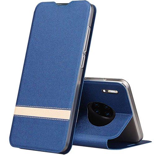 Leather Case Stands Flip Cover T12 Holder for Huawei Mate 30 5G Blue