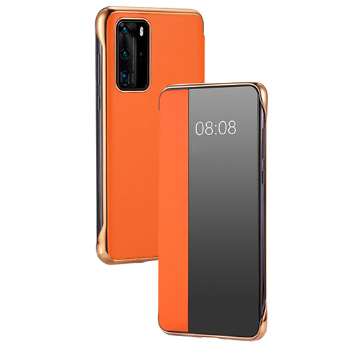 Leather Case Stands Flip Cover T12 Holder for Huawei P40 Pro Orange