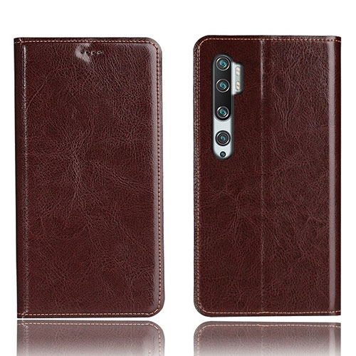 Leather Case Stands Flip Cover T12 Holder for Xiaomi Mi Note 10 Pro Brown