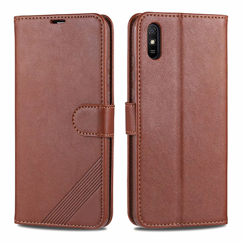 Leather Case Stands Flip Cover T12 Holder for Xiaomi Redmi 9AT Brown