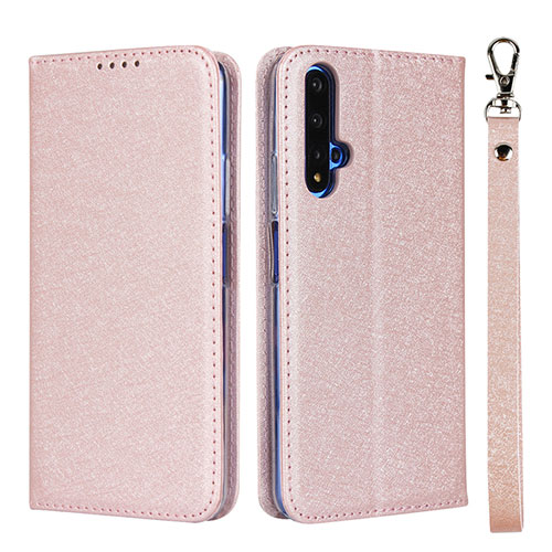 Leather Case Stands Flip Cover T14 Holder for Huawei Nova 5T Rose Gold