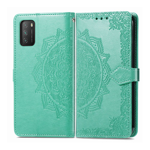 Leather Case Stands Flip Cover T14 Holder for Xiaomi Poco M3 Matcha Green