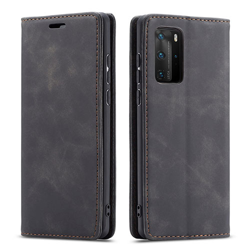 Leather Case Stands Flip Cover T15 Holder for Huawei P40 Pro Black