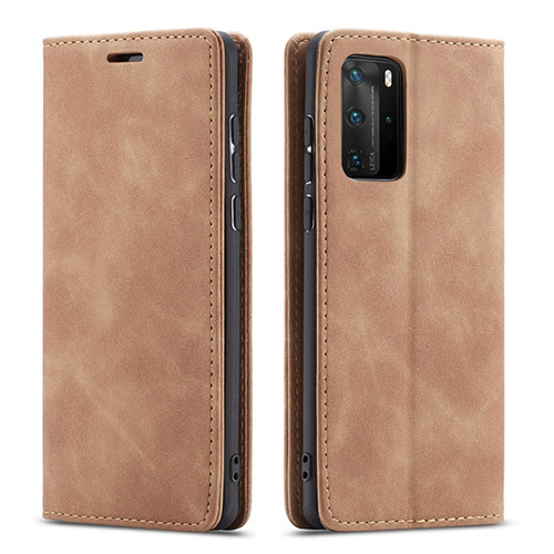 Leather Case Stands Flip Cover T15 Holder for Huawei P40 Pro Orange