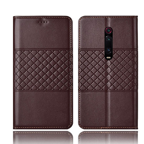 Leather Case Stands Flip Cover T15 Holder for Xiaomi Mi 9T Brown