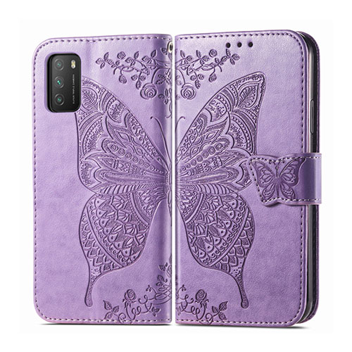 Leather Case Stands Flip Cover T15 Holder for Xiaomi Poco M3 Clove Purple