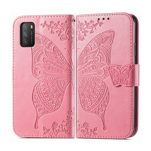 Leather Case Stands Flip Cover T15 Holder for Xiaomi Poco M3 Pink