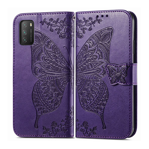 Leather Case Stands Flip Cover T15 Holder for Xiaomi Poco M3 Purple