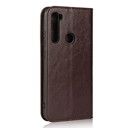 Leather Case Stands Flip Cover T15 Holder for Xiaomi Redmi Note 8 (2021) Brown