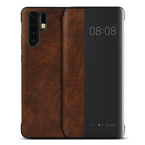 Leather Case Stands Flip Cover T16 Holder for Huawei P30 Pro New Edition Brown