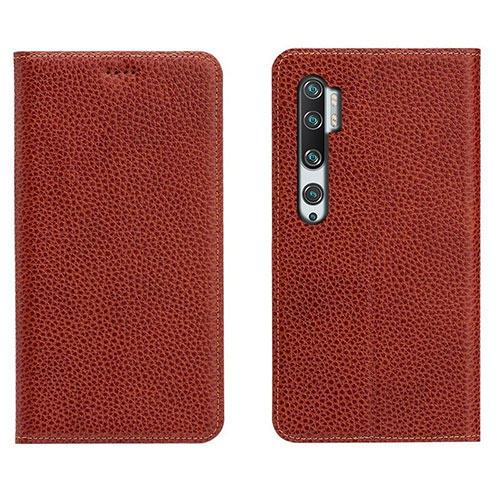 Leather Case Stands Flip Cover T16 Holder for Xiaomi Mi Note 10 Brown