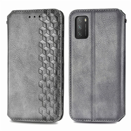 Leather Case Stands Flip Cover T16 Holder for Xiaomi Poco M3 Gray