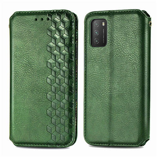Leather Case Stands Flip Cover T16 Holder for Xiaomi Poco M3 Green