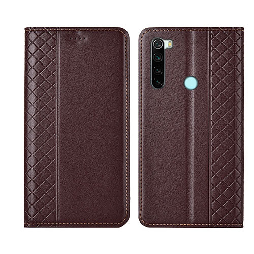 Leather Case Stands Flip Cover T16 Holder for Xiaomi Redmi Note 8 (2021) Brown