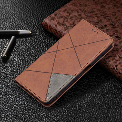 Leather Case Stands Flip Cover T17 Holder for Xiaomi Poco M3 Brown