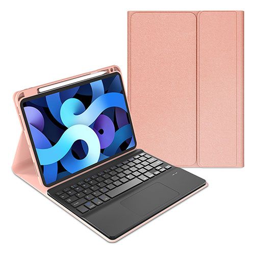 Leather Case Stands Flip Cover with Keyboard for Apple New iPad Air 10.9 (2020) Rose Gold