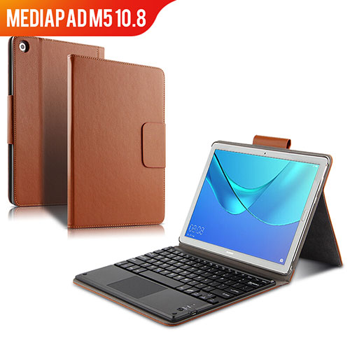 Leather Case Stands Flip Cover with Keyboard for Huawei MediaPad M5 10.8 Brown