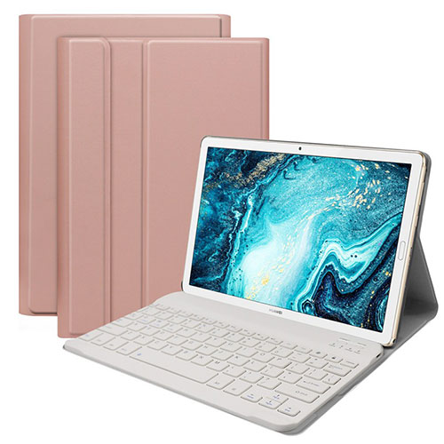 Leather Case Stands Flip Cover with Keyboard K01 for Huawei MatePad 10.8 Rose Gold