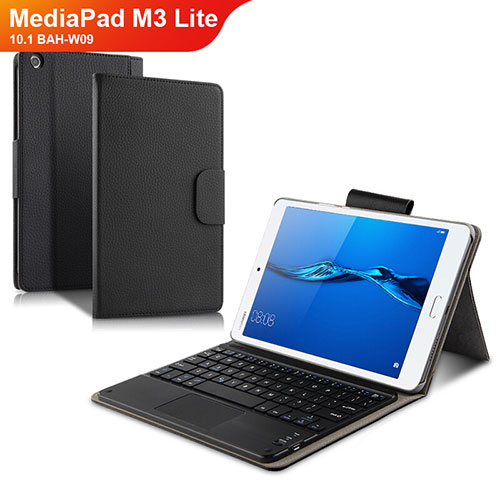 Leather Case Stands Flip Cover with Keyboard L02 for Huawei MediaPad M3 Lite 10.1 BAH-W09 Black