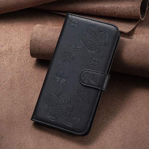 Leather Case Stands Flip Flowers Cover Holder BF1 for Oppo A15 Black