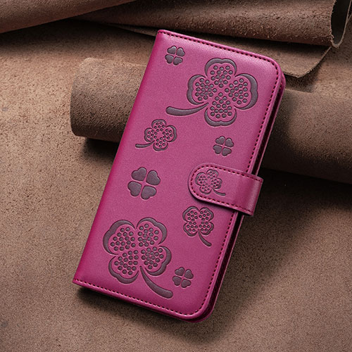 Leather Case Stands Flip Flowers Cover Holder BF1 for Oppo A15 Hot Pink