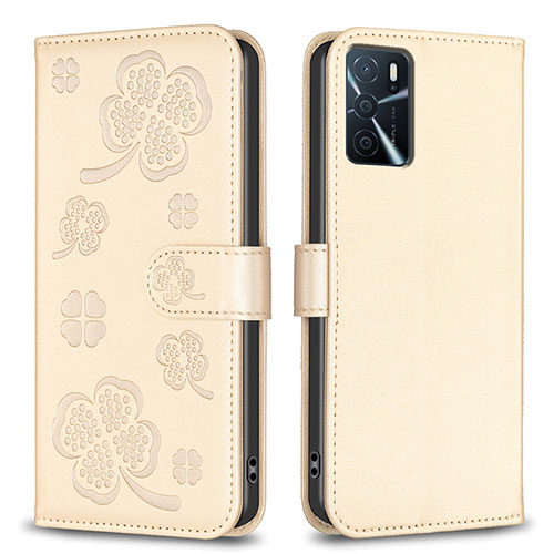 Leather Case Stands Flip Flowers Cover Holder BF1 for Oppo A16 Gold