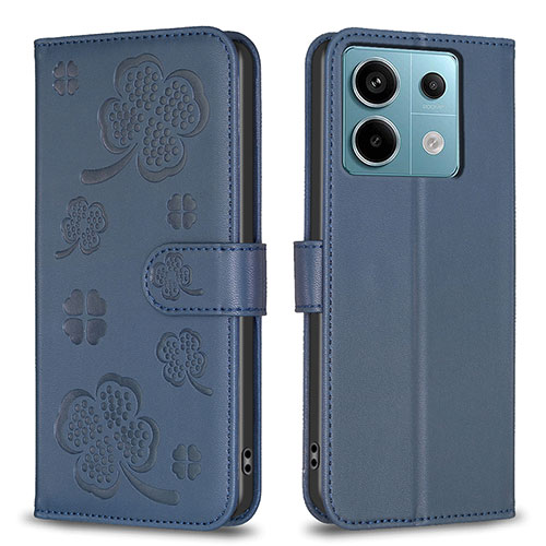 Leather Case Stands Flip Flowers Cover Holder BF1 for Xiaomi Redmi Note 13 Pro 5G Blue