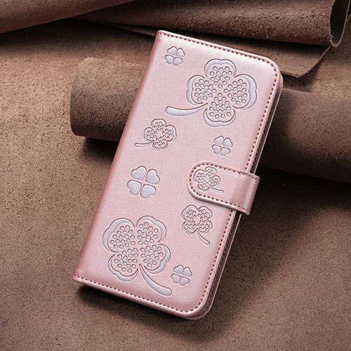 Leather Case Stands Flip Flowers Cover Holder BF2 for Oppo A78 5G Rose Gold