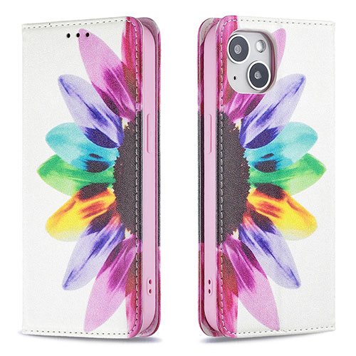 Leather Case Stands Flip Flowers Cover Holder for Apple iPhone 14 Plus Colorful