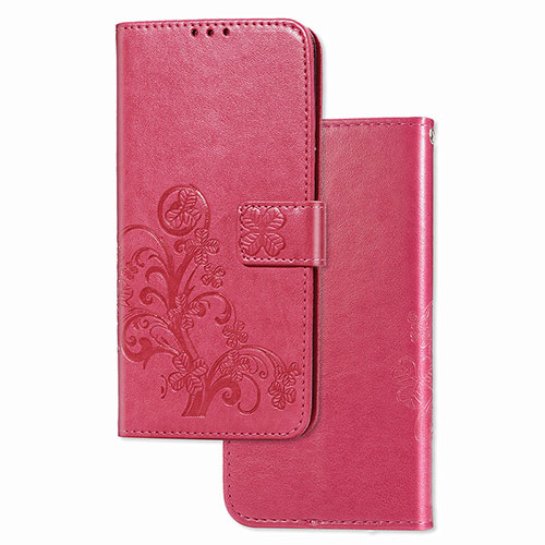 Leather Case Stands Flip Flowers Cover Holder for Google Pixel 5 Hot Pink