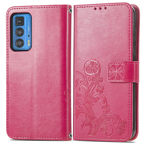 Leather Case Stands Flip Flowers Cover Holder for Motorola Moto Edge 20 Pro 5G Red