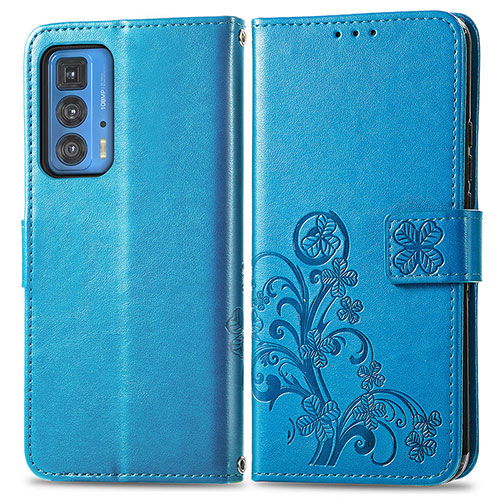 Leather Case Stands Flip Flowers Cover Holder for Motorola Moto Edge S Pro 5G Blue
