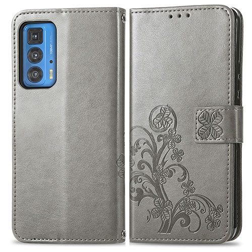 Leather Case Stands Flip Flowers Cover Holder for Motorola Moto Edge S Pro 5G Gray