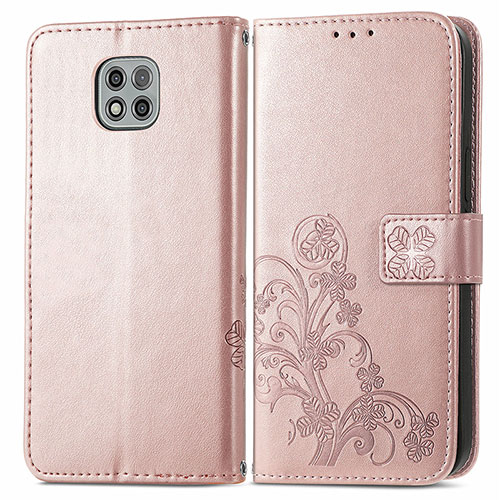 Leather Case Stands Flip Flowers Cover Holder for Motorola Moto G Power (2021) Pink