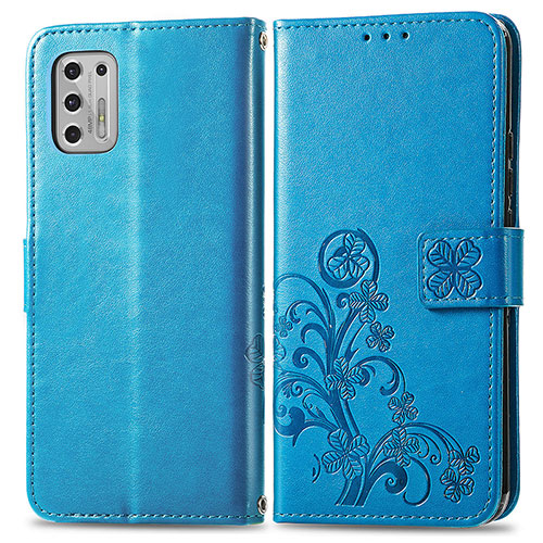 Leather Case Stands Flip Flowers Cover Holder for Motorola Moto G Stylus (2021) Blue