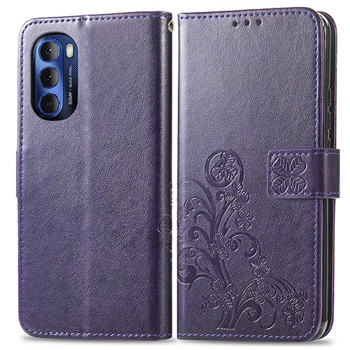 Leather Case Stands Flip Flowers Cover Holder for Motorola Moto G Stylus (2022) 5G Purple