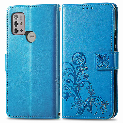 Leather Case Stands Flip Flowers Cover Holder for Motorola Moto G10 Power Blue