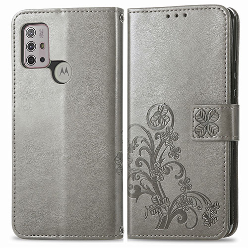 Leather Case Stands Flip Flowers Cover Holder for Motorola Moto G10 Power Gray