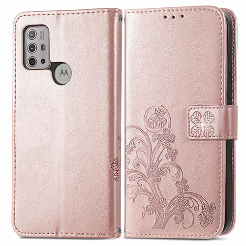 Leather Case Stands Flip Flowers Cover Holder for Motorola Moto G10 Power Pink
